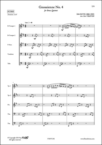 Gnossienne No. 4 - E. SATIE - <font color=#666666>Brass Quintet</font>