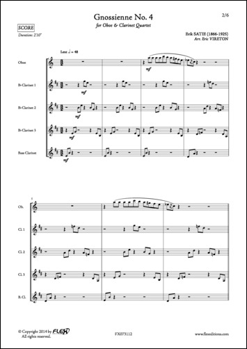 Gnossienne No. 4 - E. SATIE - <font color=#666666>Hautbois et Quatuor de Clarinettes</font>