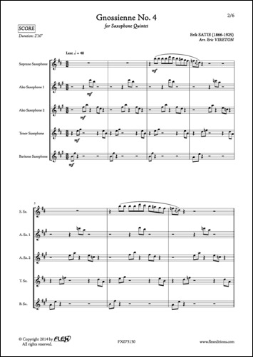 Gnossienne No. 4 - E. SATIE - <font color=#666666>Quintette de Saxophones</font>