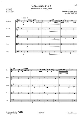 Gnossienne No. 5 - E. SATIE - <font color=#666666>Clarinette et Quatuor à Cordes</font>
