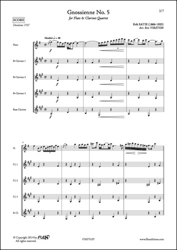 Gnossienne No. 5 - E. SATIE - <font color=#666666>Flute and Clarinet Quartet</font>