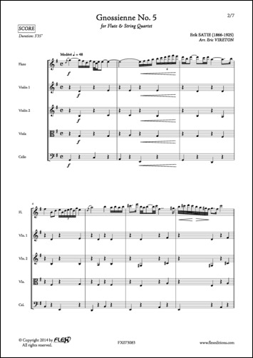 Gnossienne No. 5 - E. SATIE - <font color=#666666>Flute and String Quartet</font>