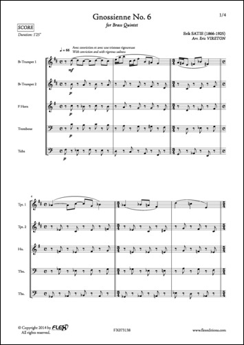 Gnossienne No. 6 - E. SATIE - <font color=#666666>Brass Quintet</font>