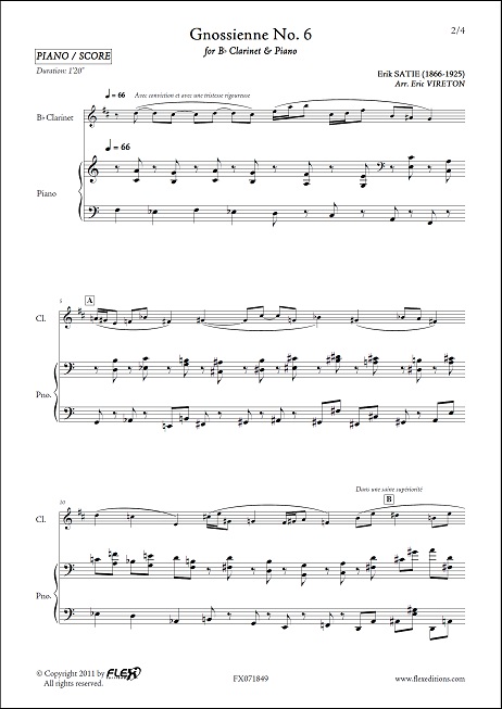 Gnossienne No. 6 - E. SATIE - <font color=#666666>Clarinette & Piano</font>
