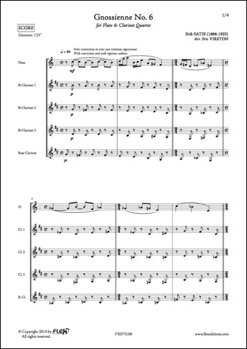 Gnossienne No. 6 - E. SATIE - <font color=#666666>Flûte et Quatuor de Clarinettes</font>