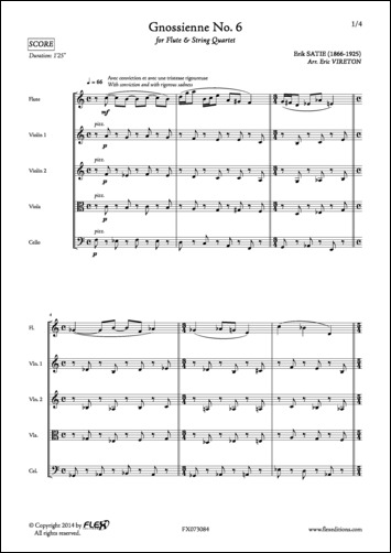 Gnossienne No. 6 - E. SATIE - <font color=#666666>Flûte et Quatuor à Cordes</font>