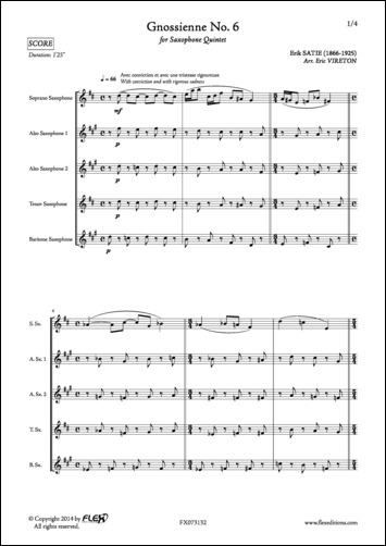 Gnossienne No. 6 - E. SATIE - <font color=#666666>Quintette de Saxophones</font>