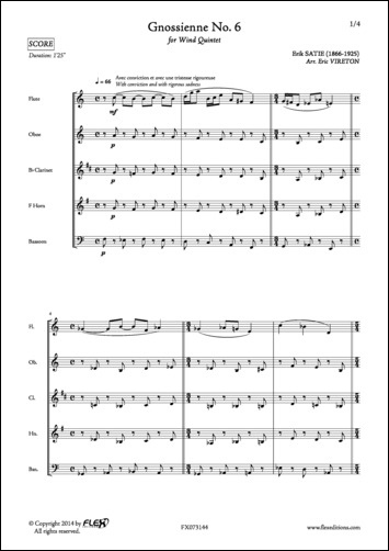 Gnossienne No. 6 - E. SATIE - <font color=#666666>Wind Quintet</font>