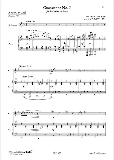 Gnossienne No. 7 - E. SATIE - <font color=#666666>Clarinette & Piano</font>