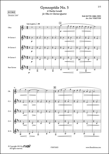 Gymnopédie No. 3 - E. SATIE - <font color=#666666>Hautbois et Quatuor de Clarinettes</font>