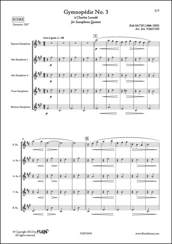 Gymnopédie No. 3 - E. SATIE - <font color=#666666>Quintette de Saxophones</font>