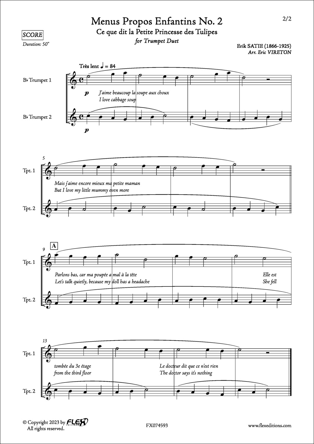 Menus Propos Enfantins No. 2 - E. SATIE - <font color=#666666>Trumpet Duet</font>