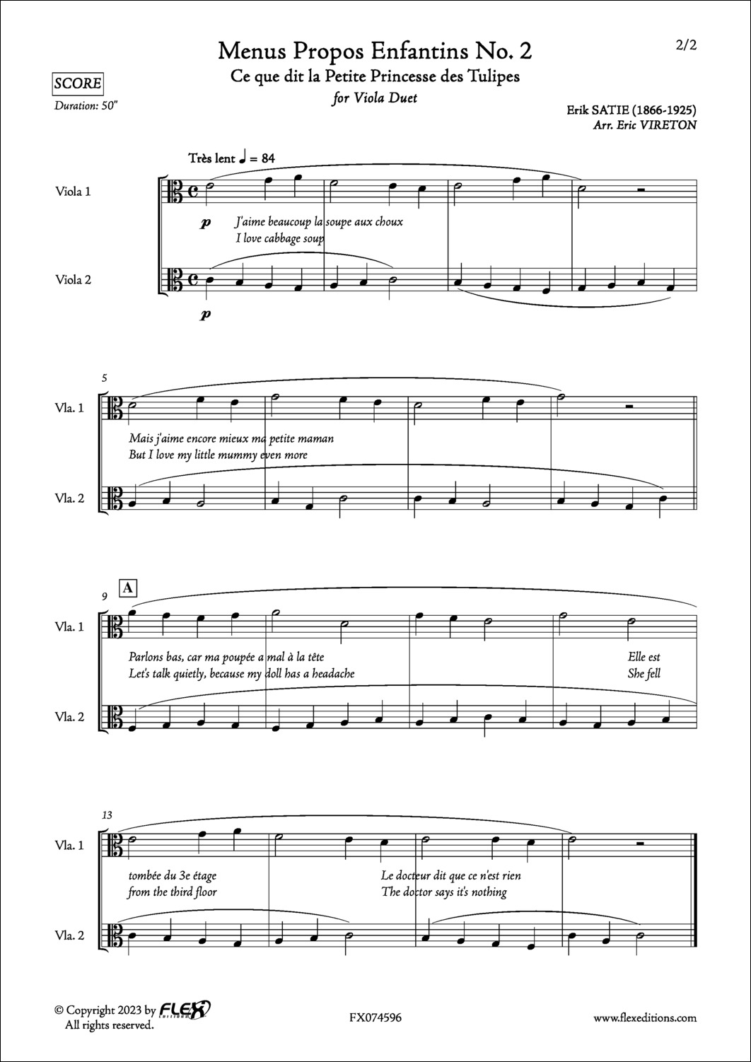Menus Propos Enfantins No. 2 - E. SATIE - <font color=#666666>Viola Duet</font>
