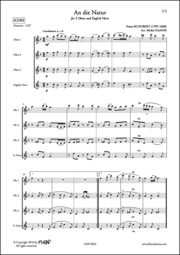An die Natur - F. SCHUBERT - <font color=#666666>3 Oboes and 1 English Horn</font>