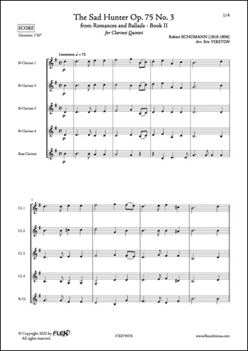Le Chasseur Triste Op. 75 No. 3 - R. SCHUMANN - <font color=#666666>Quintette de Clarinettes</font>