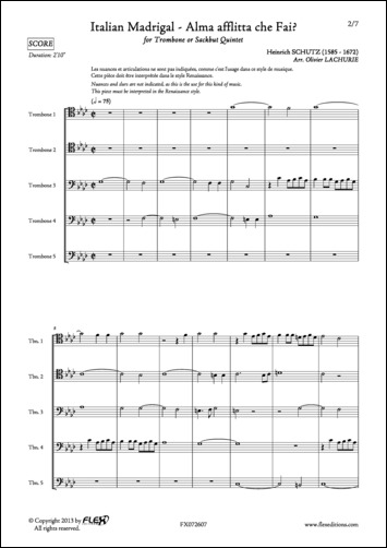 Italian Madrigal - Alma afflitta che Fai? - H. SCHUTZ - <font color=#666666>Quintette de Trombones</font>