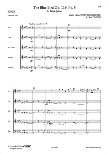 The Blue Bird Op. 119 No. 3 - C. V. STANFORD - <font color=#666666>Wind Quintet</font>