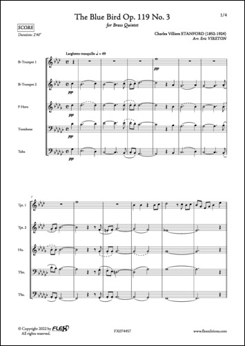 The Blue Bird Op. 119 No. 3 - C. V. STANFORD - <font color=#666666>Brass Quintet</font>