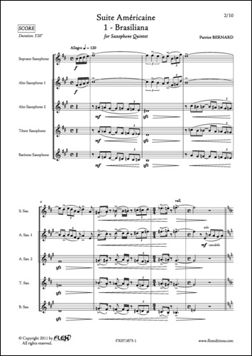 Suite Américaine - 1 - Brasiliana - P. BERNARD - <font color=#666666>Saxophone Quintet</font>