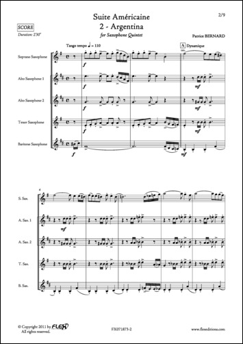 Suite Américaine - 2 - Argentina - P. BERNARD - <font color=#666666>Quintette de Saxophones</font>