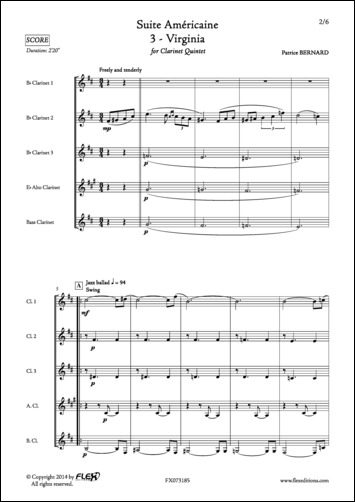 Suite Américaine - 3 - Virginia - P. BERNARD - <font color=#666666>Clarinet Quintet</font>