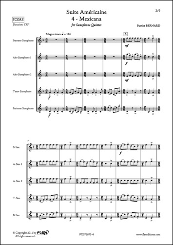 Suite Américaine - 4 - Mexicana - P. BERNARD - <font color=#666666>Quintette de Saxophones</font>