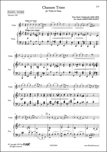Chanson Triste - P. I. TCHAIKOVSKY - <font color=#666666>Violin and Piano</font>