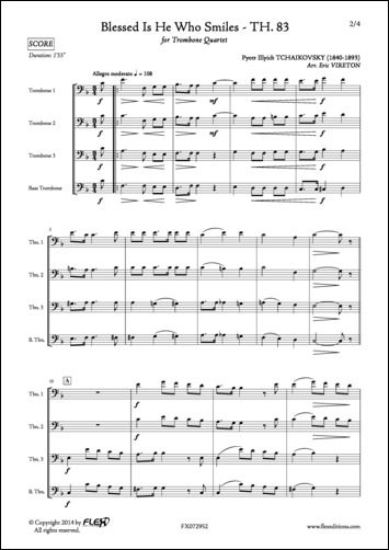 Heureux Celui Qui Sourit - TH. 83 - P. I. TCHAIKOVSKY - <font color=#666666>Quatuor de Trombones</font>