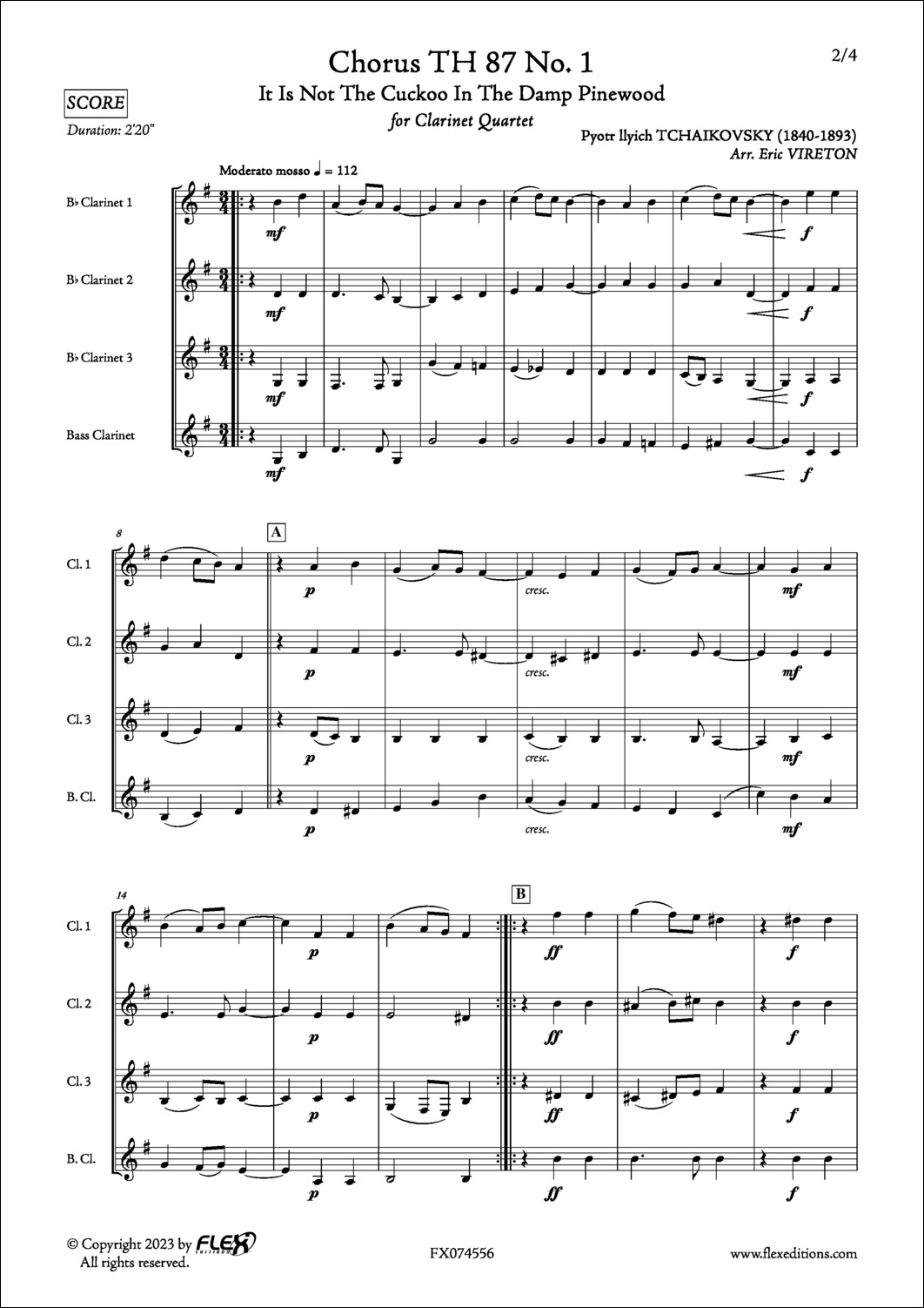Chorus TH 87 No. 1 - P. I. TCHAIKOVSKY - <font color=#666666>Clarinet Quartet</font>