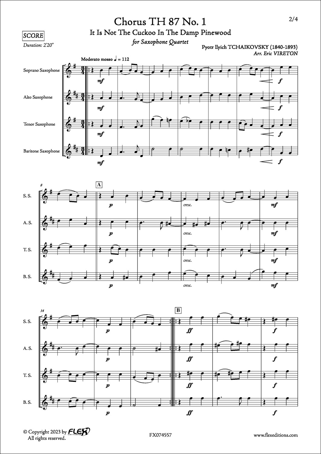 Choeur TH 87 No. 1 - P. I. TCHAIKOVSKY - <font color=#666666>Quatuor de Saxophones</font>