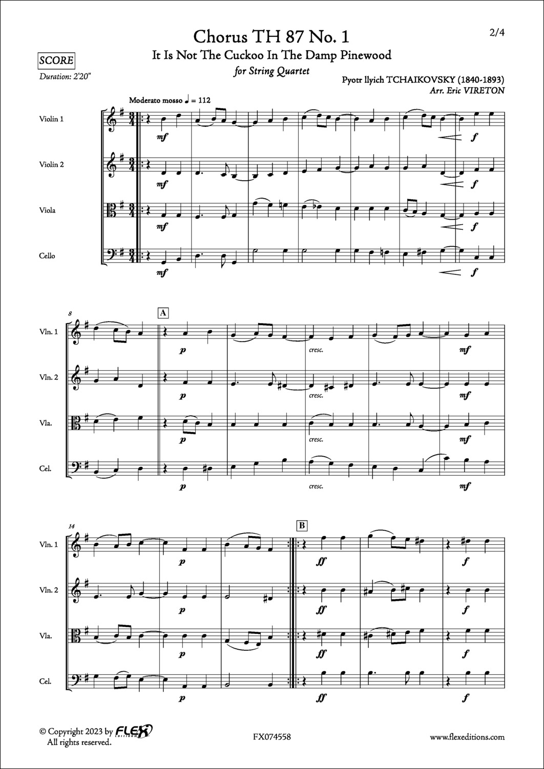 Chorus TH 87 No. 1 - P. I. TCHAIKOVSKY - <font color=#666666>String Quartet</font>
