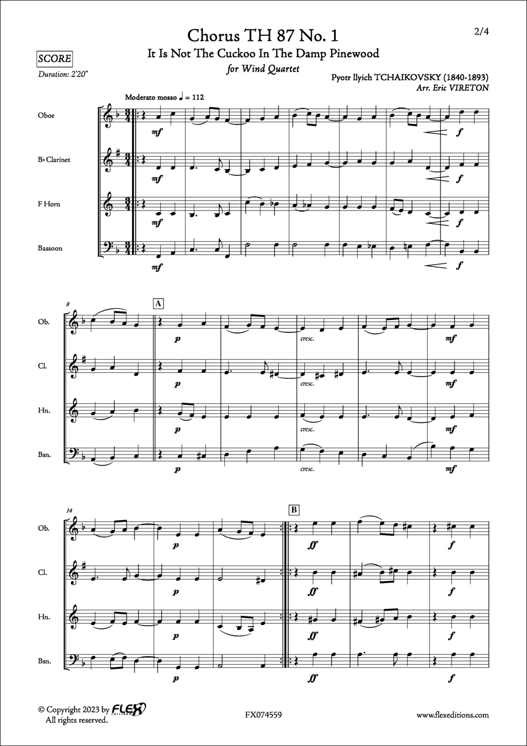 Chorus TH 87 No. 1 - P. I. TCHAIKOVSKY - <font color=#666666>Wind Quartet</font>