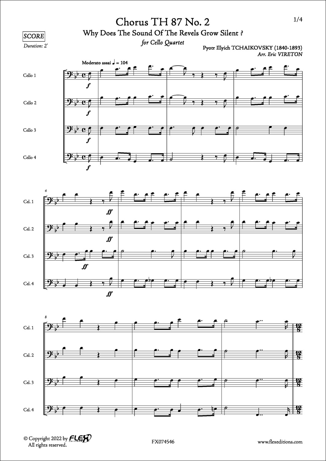 Choeur TH 87 No. 2 - P. I. TCHAIKOVSKY - <font color=#666666>Quatuor de Violoncelles</font>