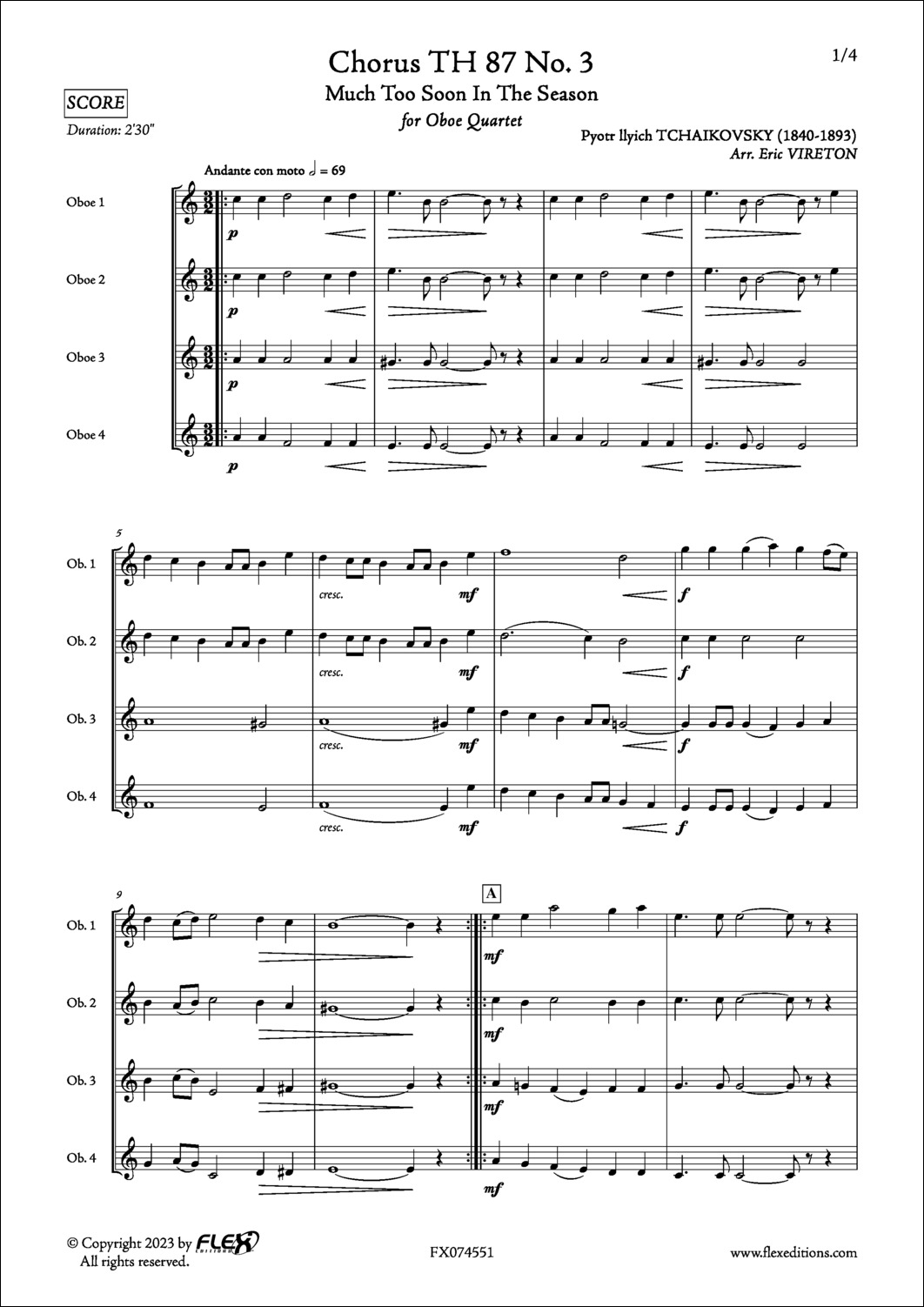 Chorus TH 87 No. 3 - P. I. TCHAIKOVSKY - <font color=#666666>Oboe Quartet</font>