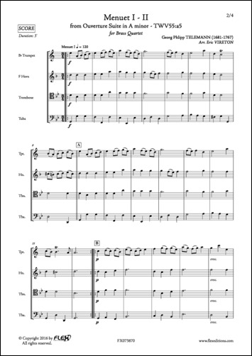Menuet I - II from Ouverture Suite in A minor - TWV55:a5 - G. P. TELEMANN - <font color=#666666>Brass Quartet</font>