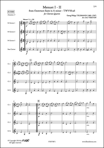 Menuet I - II extraits de l'Ouverture Suite en La mineur - TWV55:a5 - G. P. TELEMANN - <font color=#666666>Quatuor de Clarinettes</font>