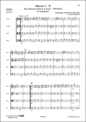 Menuet I - II from Ouverture Suite in A minor - TWV55:a5 - G. P. TELEMANN - <font color=#666666>String Quartet</font>