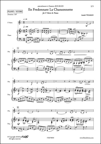 En Fredonnant La Chansonnette - A. TELMAN - <font color=#666666>F Horn and Piano</font>