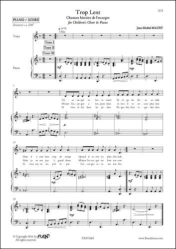 Trop Lent - J.-M. MAURY - <font color=#666666>Children's Choir and Piano</font>