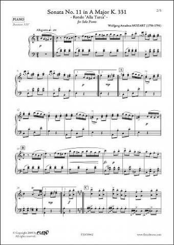 Sonate No. 11 en La Majeur K. 331 - Rondo Alla Turca - W.A. MOZART -  <font color=#666666>Piano Solo</font>