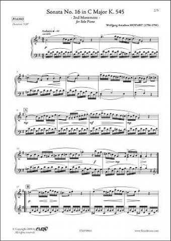 Sonate No. 16 en Do Majeur K. 545 - Mouvement 2 - W.A. MOZART -  <font color=#666666>Piano Solo</font>