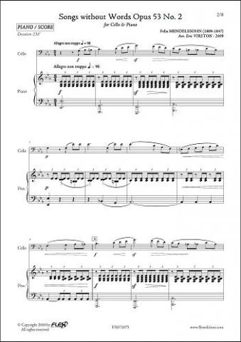 Romances sans Paroles Opus 53 No 2 - F. MENDELSSOHN -  <font color=#666666>Violoncelle et Piano</font>