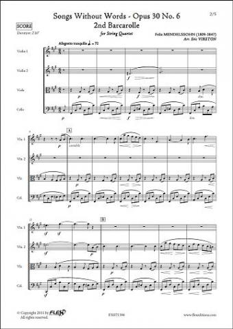 Romances sans Paroles Opus 30 No. 6 - F. MENDELSSOHN - <font color=#666666>Quatuor à Cordes</font>