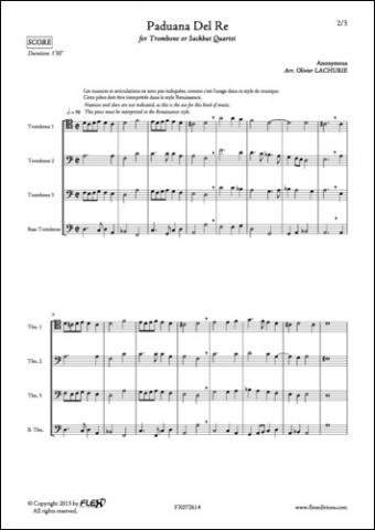 Paduana Del Re - ANONYME - <font color=#666666>Quatuor de Trombones</font>