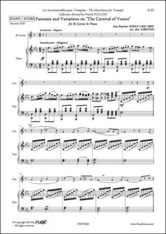 Fantaisie et Variations sur Le Carnaval De Venise - J. B. ARBAN - <font color=#666666>Cornet et Piano</font>