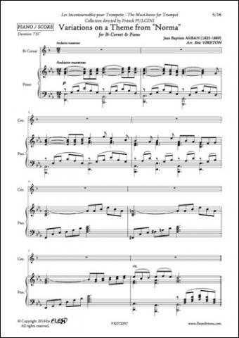 Variations sur un Thème de Norma de V. Bellini - J. B. ARBAN - <font color=#666666>Cornet et Piano</font>