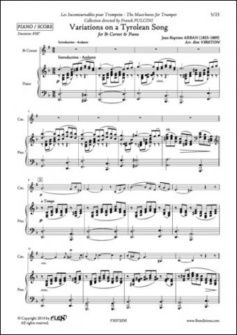 Variations sur une Chanson Tyrolienne - J. B. ARBAN - <font color=#666666>Cornet et Piano</font>