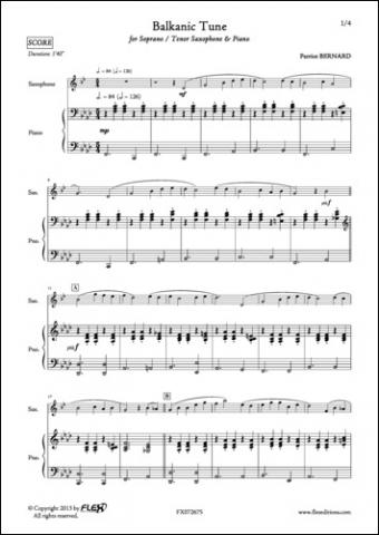 Balkanic Tune - P. BERNARD - <font color=#666666>Saxophone Soprano / Tenor et Piano</font>