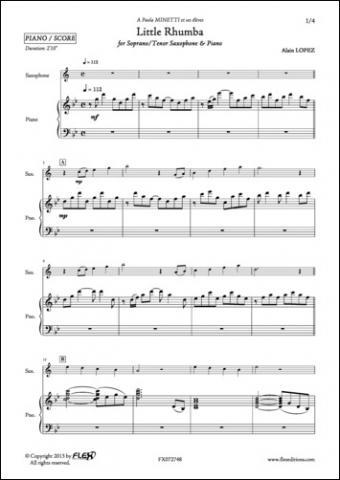 Little Rhumba - A. LOPEZ - <font color=#666666>Saxophone Soprano/Ténor et Piano</font>