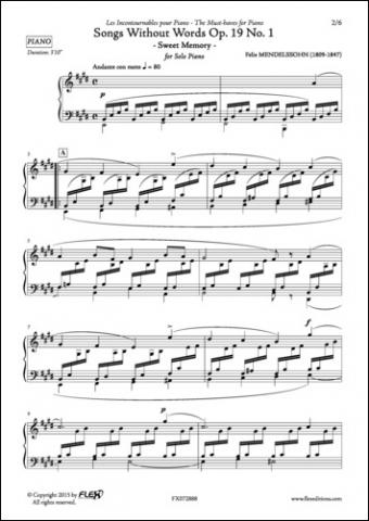 Romances sans Paroles Op. 19 No. 1 - Doux Souvenir - F. MENDELSSOHN - <font color=#666666>Piano Solo</font>